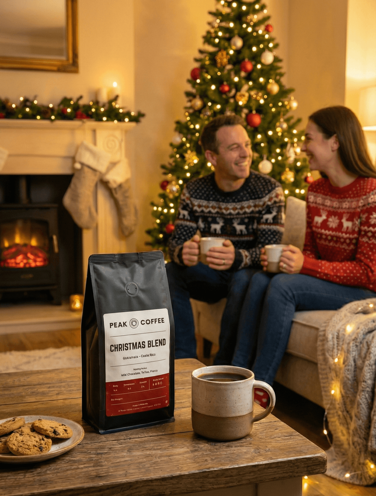 Coffee bag front view showing label and branding