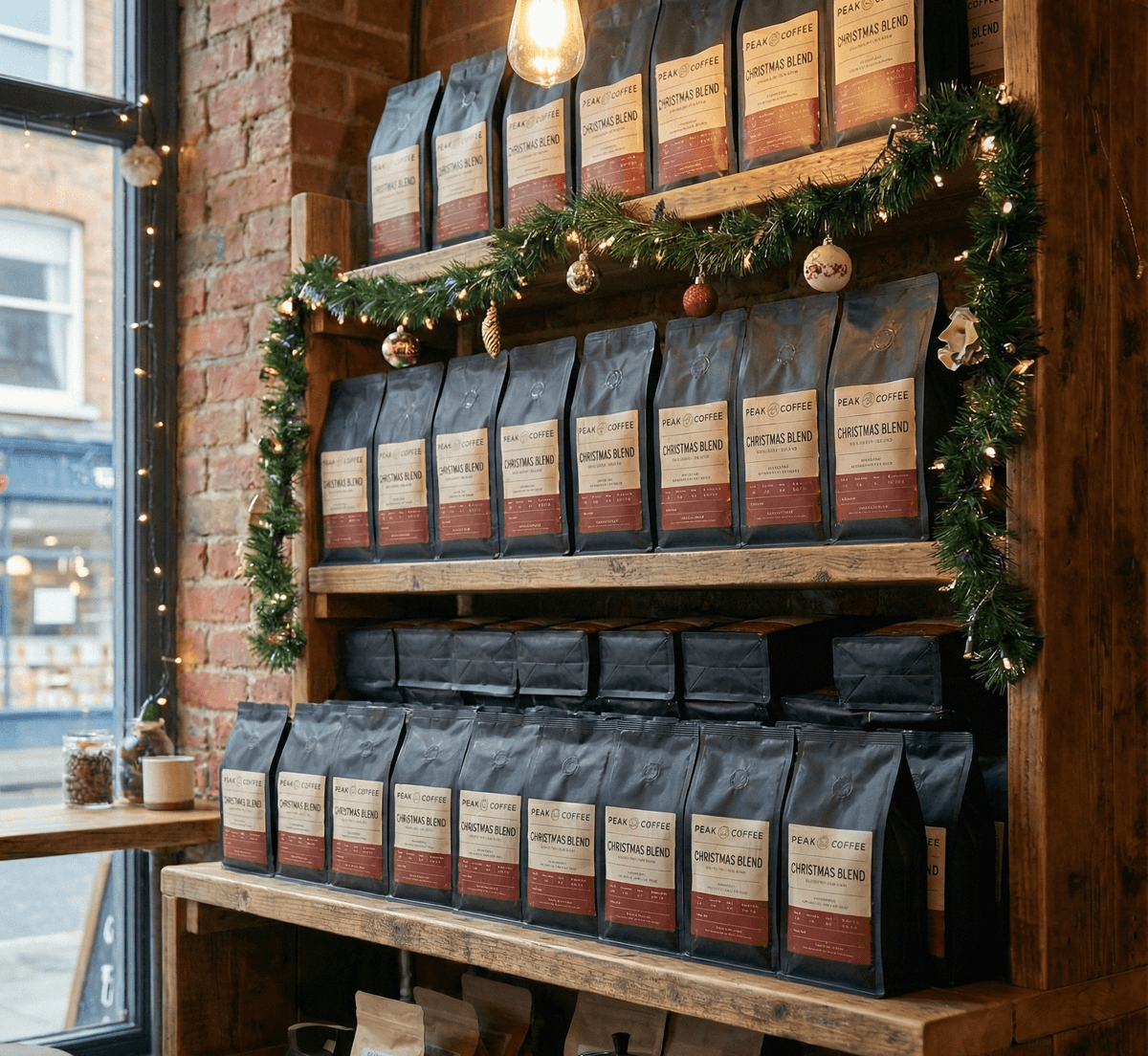 Coffee bag front view showing label and branding